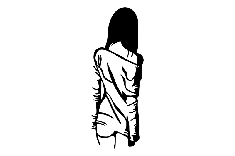 Woman With Loose Dress Veggdekor, Svart