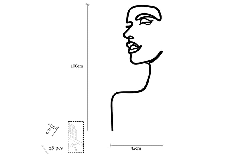 Woman Profile Veggdekor - Svart - Innredning - Veggdekorasjon - Skilt - Metallskilt