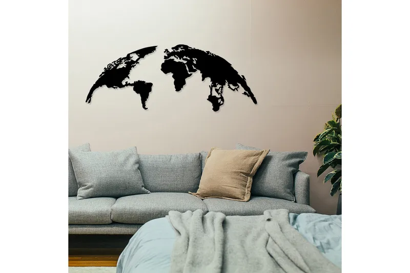 World Map 1 Large Veggdekor - Svart - Innredning - Veggdekorasjon - Skilt - Metallskilt