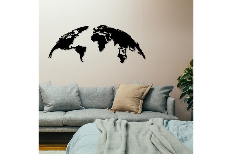 World Map 1 Large Veggdekor - Svart - Innredning - Veggdekorasjon - Skilt - Metallskilt