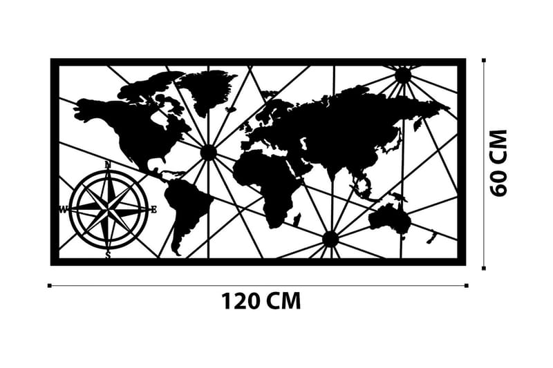 World Map 1 Large Veggdekor - Svart - Metallskilt