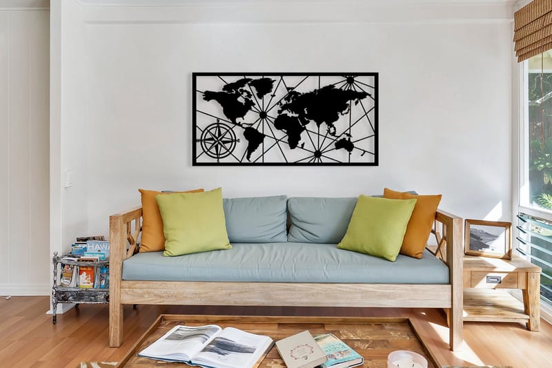 World Map 1 Large Veggdekor - Svart - Innredning - Veggdekorasjon - Skilt - Metallskilt