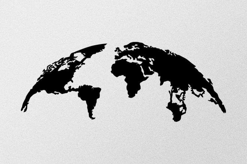 World Map 1 Large Veggdekor - Svart - Metallskilt