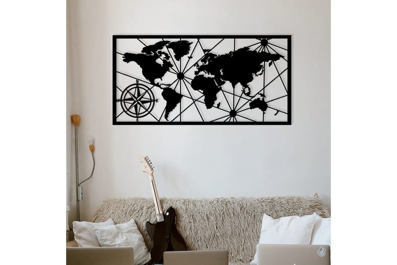 World Map 1 Large Veggdekor - Svart - Innredning - Veggdekorasjon - Skilt - Metallskilt