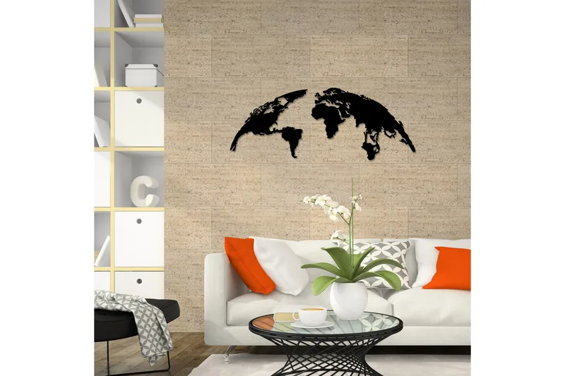 World Map 1 Large Veggdekor - Svart - Innredning - Veggdekorasjon - Skilt - Metallskilt