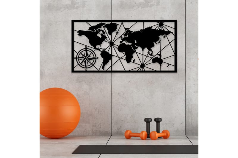 World Map 1 Large Veggdekor - Svart - Innredning - Veggdekorasjon - Skilt - Metallskilt