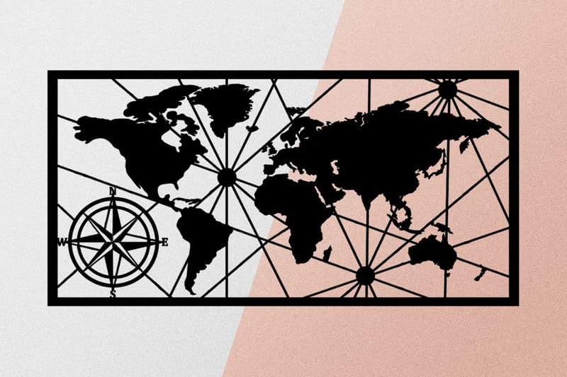 World Map 1 Large Veggdekor - Svart - Innredning - Veggdekorasjon - Skilt - Metallskilt