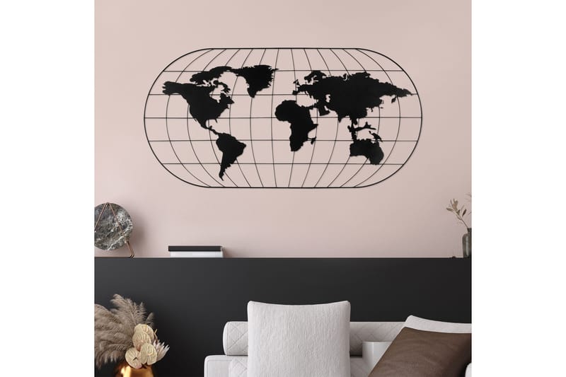 World Map 17 Veggdekor - Svart - Innredning - Veggdekorasjon - Skilt - Metallskilt