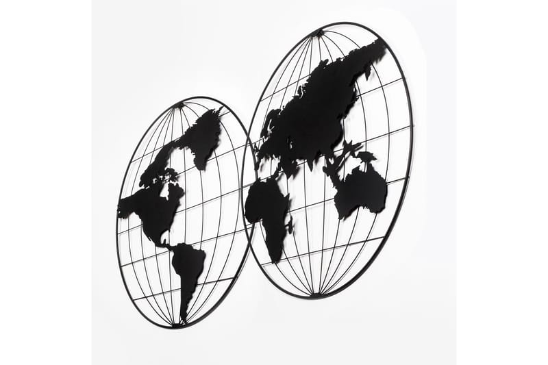 World Map 18 Veggdekor - Svart - Metallskilt