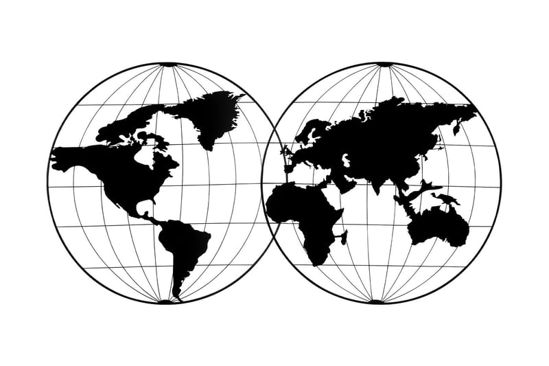 World Map 18 Veggdekor - Svart - Metallskilt