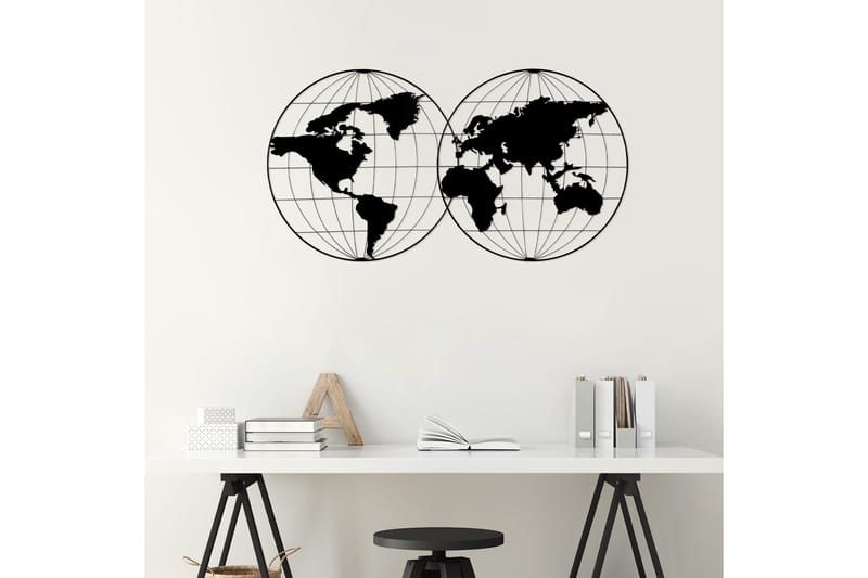 World Map 18 Veggdekor - Svart - Innredning - Veggdekorasjon - Skilt - Metallskilt