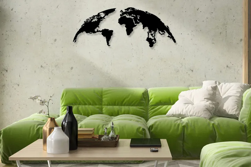 World Map Medium Veggdekor, Svart