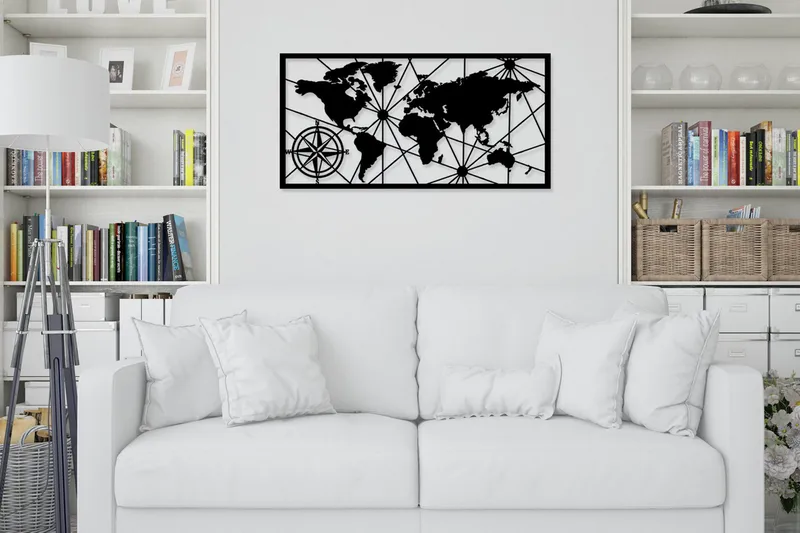 World Map Medium Veggdekor, Svart