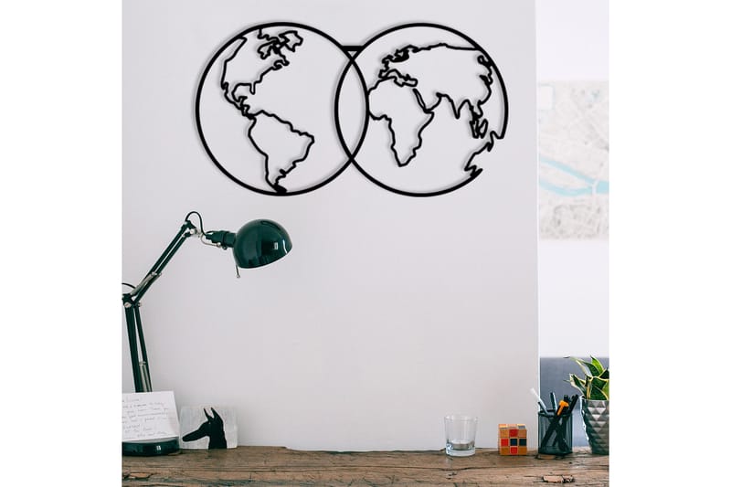 World Map Metal Decor 10 Veggdekor - Svart - Metallskilt