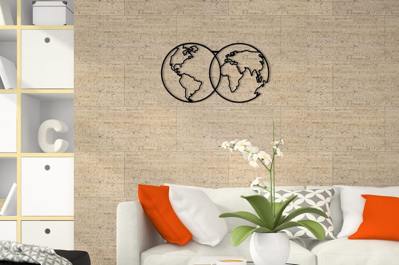 World Map Metal Decor 10 Veggdekor, Svart