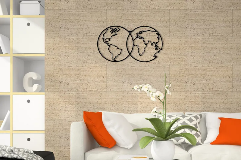 World Map Metal Decor 10 Veggdekor, Svart