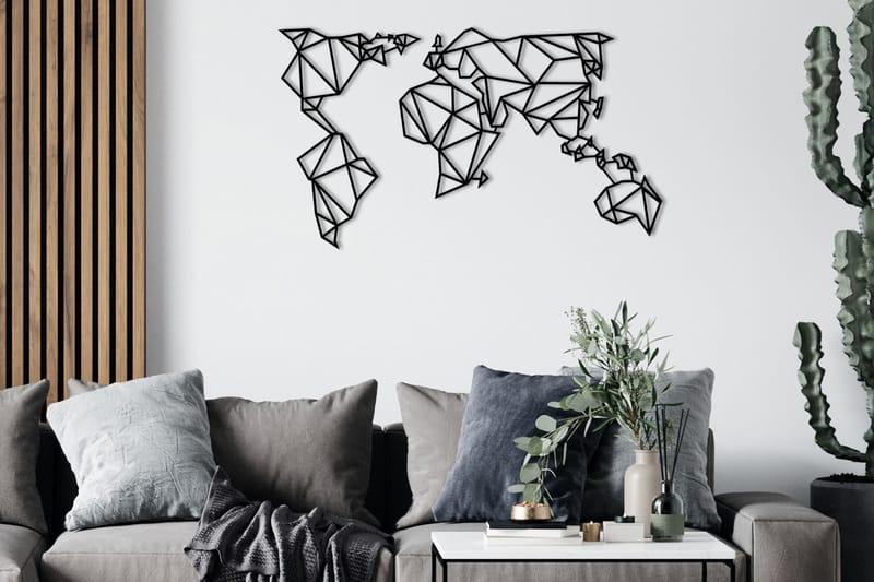 World Map Metal Decor Veggdekor - Svart - Innredning - Veggdekorasjon - Skilt - Metallskilt