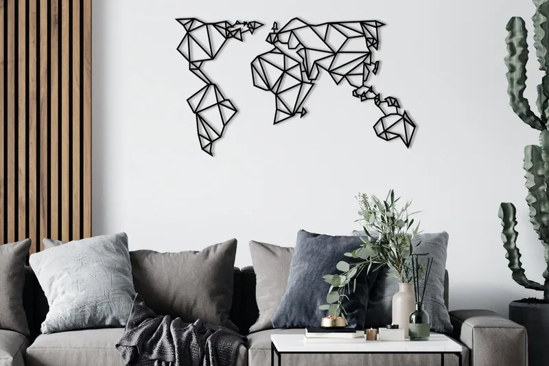 World Map Metal Decor Veggdekor, Svart