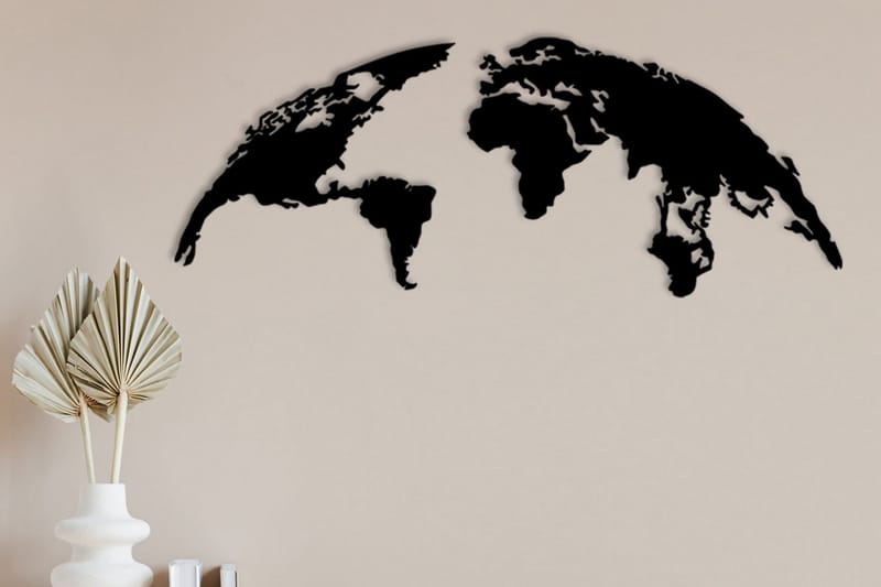 World Map Small 100 cm Veggdekor - Svart - Innredning - Veggdekorasjon - Skilt - Metallskilt