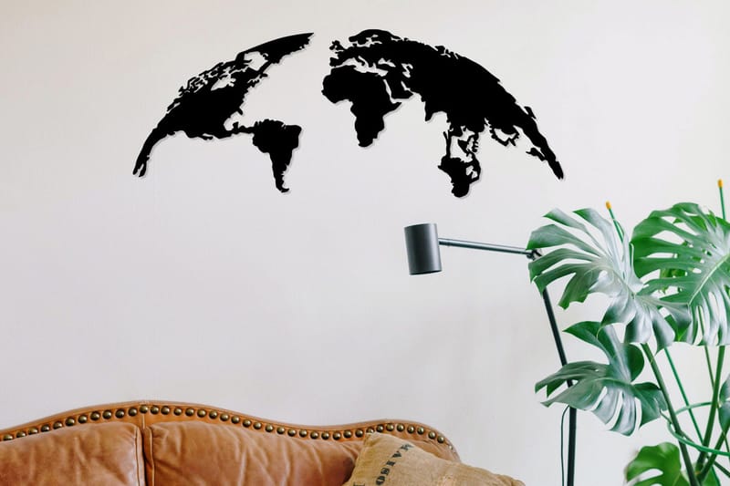 World Map Small 100 cm Veggdekor, Svart