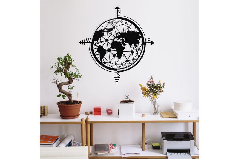 World Map Veggdekor - Svart - Innredning - Veggdekorasjon - Skilt - Metallskilt