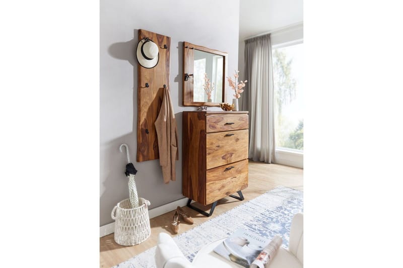 Speil Wohnling Trekanter i massiv treramme med kroker Landlig stil - Innredning - Speil - Veggspeil