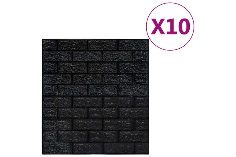 3D-tapet murstein selvklebende 10 stk svart - Svart - Innredning - Veggdekorasjon - Tapeter - Fototapeter