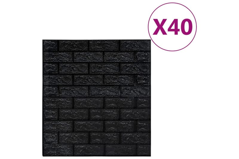 3D-tapet murstein selvklebende 40 stk svart - Svart - Innredning - Veggdekorasjon - Tapeter - Fototapeter