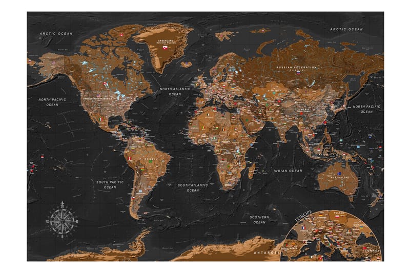 Fototapet World Stylish Map 200x140, Finnes i flere størrelser