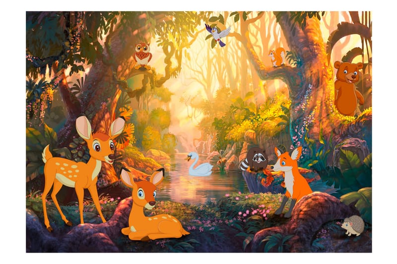 Fototapet Animals In The Forest 100x70 - Innredning - Veggdekorasjon - Tapeter - Fototapeter