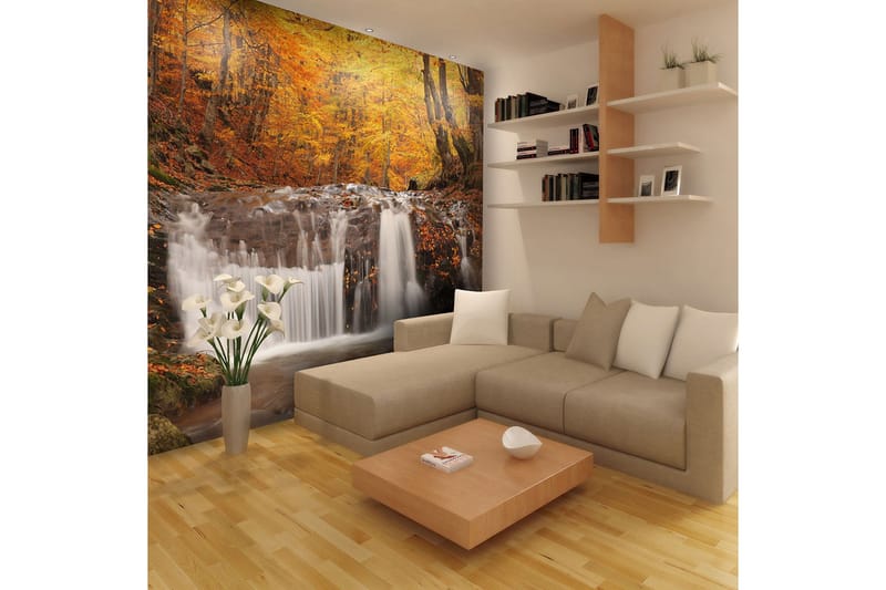 Fototapet Autumn Landscape Waterfall In Forest 350x270 - Artgeist sp. z o. o. - Innredning - Veggdekorasjon - Tapeter - Fototapeter