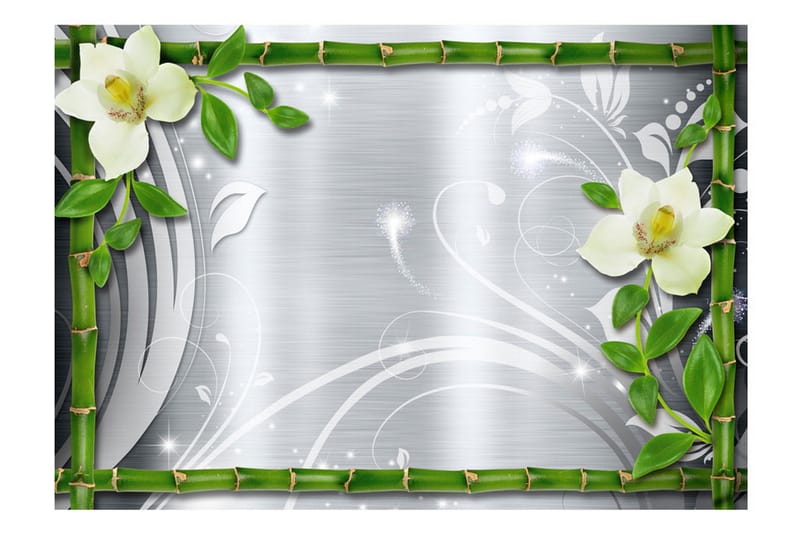 Fototapet Bamboo And Two Orchids 150x105 - Artgeist sp. z o. o. - Innredning - Veggdekorasjon - Tapeter - Fototapeter