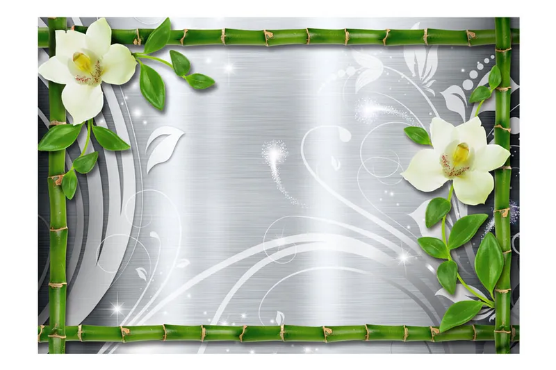 Fototapet Bamboo And Two Orchids 400x280 - Artgeist sp. z o. o. - Innredning - Veggdekorasjon - Tapeter - Fototapeter