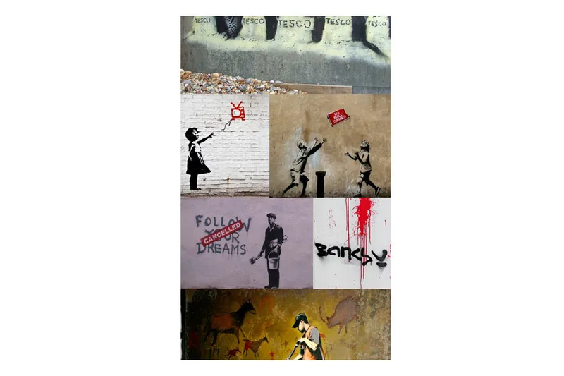 Fototapet Banksy A Collage 50x1000 - Artgeist sp. z o. o. - Innredning - Veggdekorasjon - Tapeter - Fototapeter