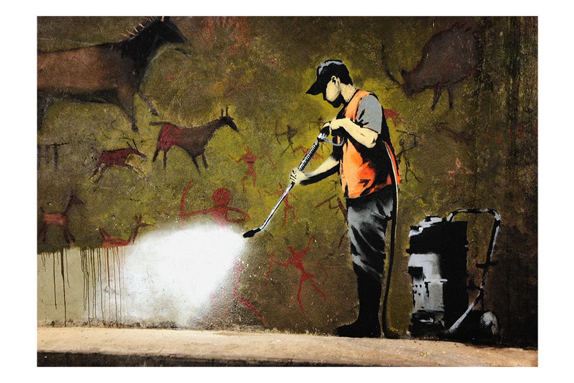 Fototapet Banksy Cave Painting 200x140 - Artgeist sp. z o. o. - Innredning - Veggdekorasjon - Tapeter - Fototapeter