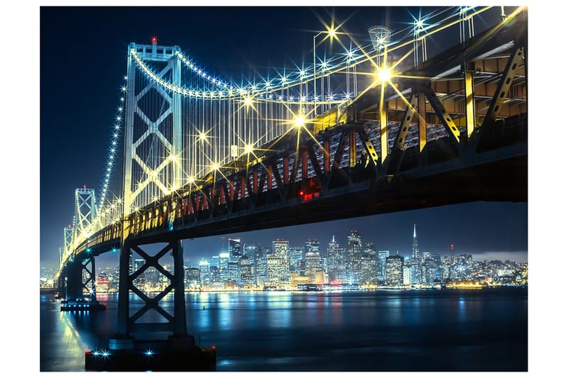 Fototapet Bay Bridge Om Natten 350x270 - Artgeist sp. z o. o. - Innredning - Veggdekorasjon - Tapeter - Fototapeter