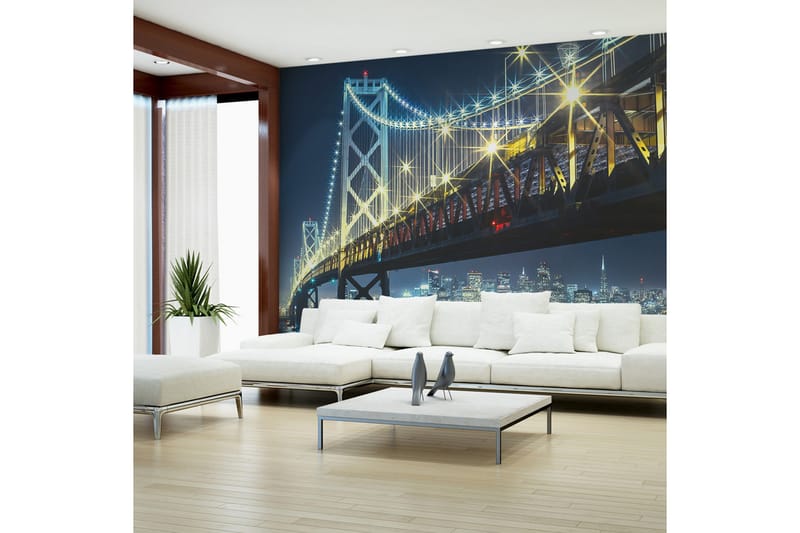 Fototapet Bay Bridge Om Natten 450x270 - Artgeist sp. z o. o. - Innredning - Veggdekorasjon - Tapeter - Fototapeter