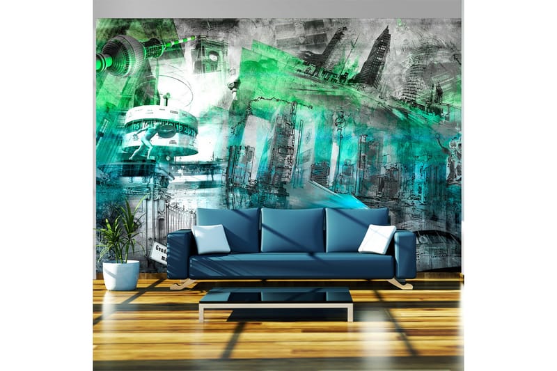 Fototapet Berlin Collage Green 200x140 - Artgeist sp. z o. o. - Innredning - Veggdekorasjon - Tapeter - Fototapeter