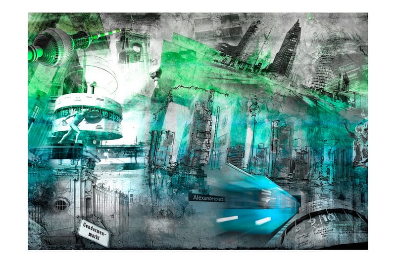 Fototapet Berlin Collage Green 200x140 - Artgeist sp. z o. o. - Innredning - Veggdekorasjon - Tapeter - Fototapeter