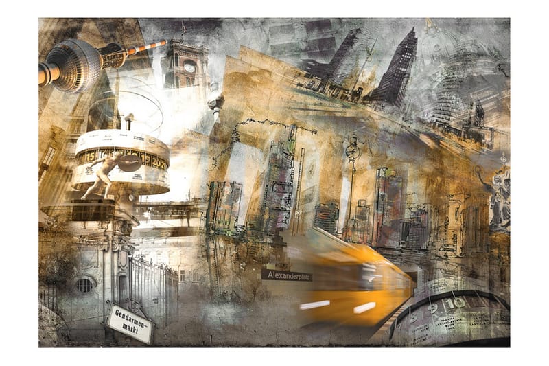 Fototapet Berlin Collage Oransje 350x245 - Artgeist sp. z o. o. - Innredning - Veggdekorasjon - Tapeter - Fototapeter