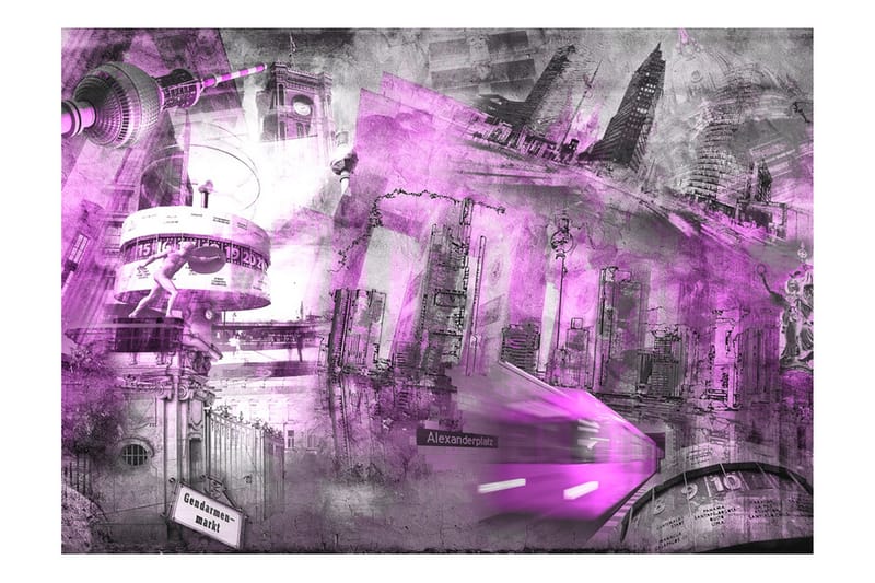 Fototapet Berlin Collage Violet 250x175 - Artgeist sp. z o. o. - Innredning - Veggdekorasjon - Tapeter - Fototapeter