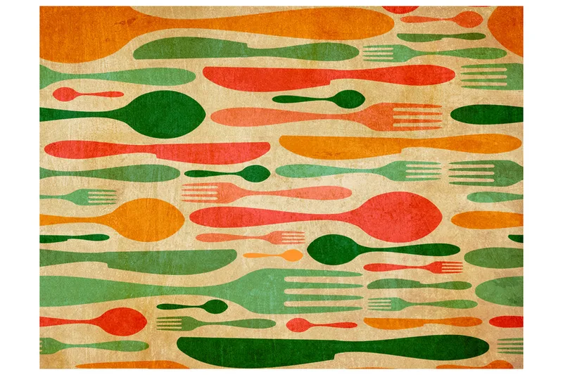 Fototapet Bestikk Oransje Og Grønt 350x270 - Artgeist sp. z o. o. - Innredning - Veggdekorasjon - Tapeter - Fototapeter