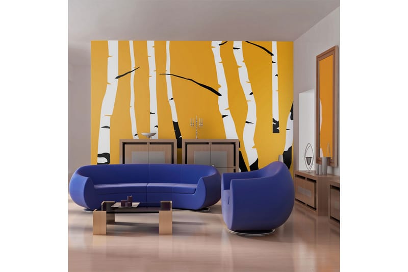 Fototapet Birches On The Orange Background 350x270 - Artgeist sp. z o. o. - Innredning - Veggdekorasjon - Tapeter - Fototapeter