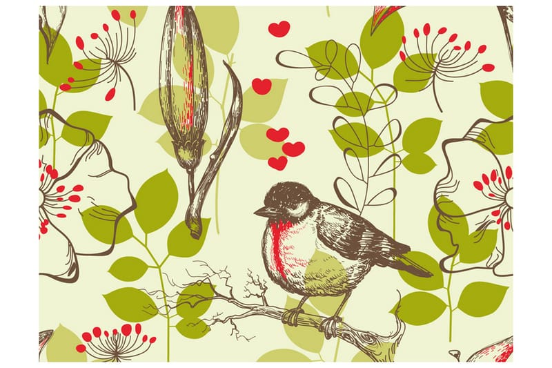 Fototapet Bird And Lilies Vintage Pattern 250x193 - Artgeist sp. z o. o. - Innredning - Veggdekorasjon - Tapeter - Fototapeter
