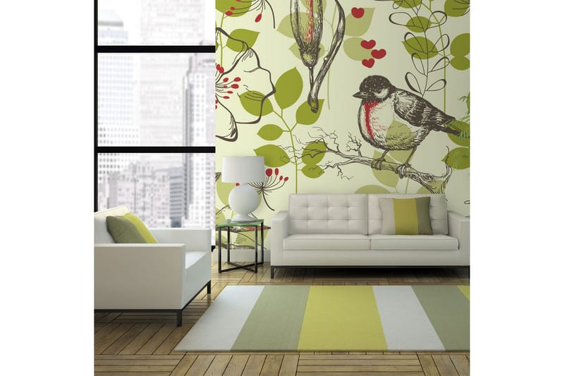 Fototapet Bird And Lilies Vintage Pattern 200x154 - Artgeist sp. z o. o. - Innredning - Veggdekorasjon - Tapeter - Fototapeter