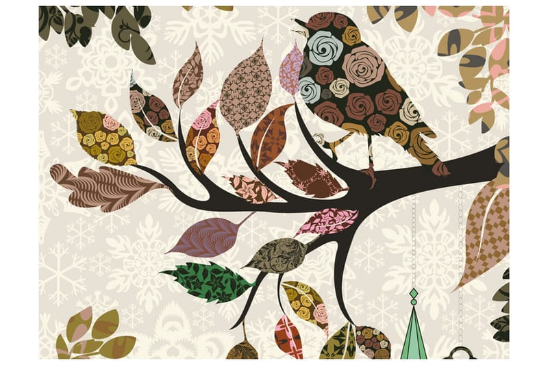 Fototapet Branch With Bird Patchwork 200x154, Artgeist sp. z o. o.