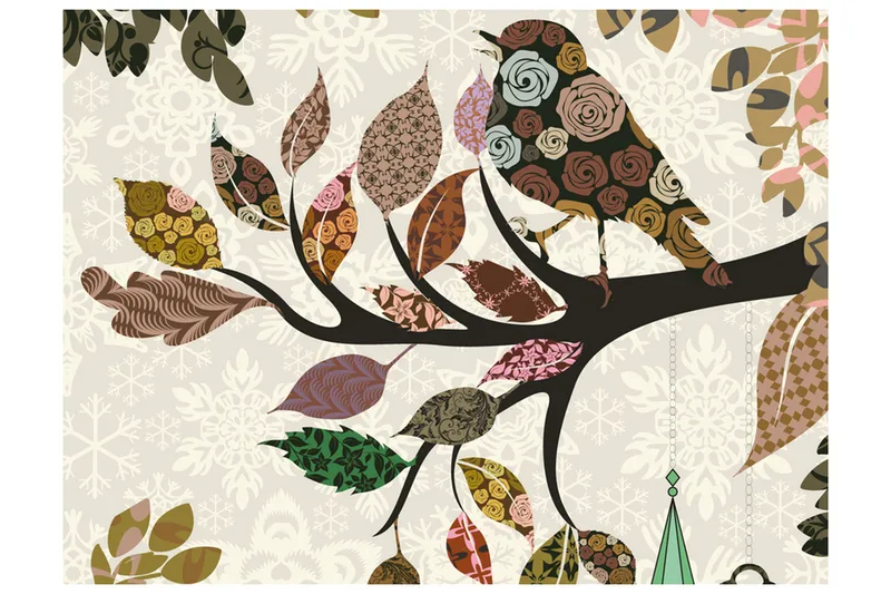 Fototapet Branch With Bird Patchwork 200x154, Artgeist sp. z o. o.