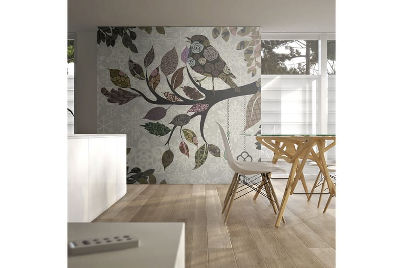 Fototapet Branch With Bird Patchwork 200x154 - Artgeist sp. z o. o. - Innredning - Veggdekorasjon - Tapeter - Fototapeter