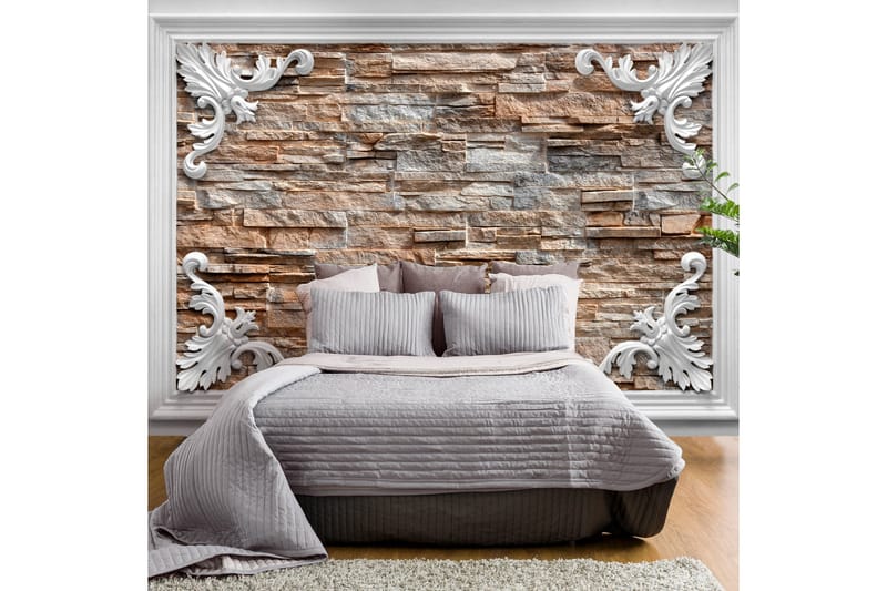 Fototapet Brick In The Frame Brown 100x70 - Finnes i flere størrelser - Innredning - Veggdekorasjon - Tapeter - Fototapeter