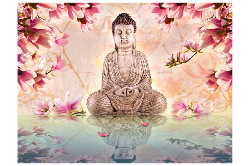 Fototapet Buddha And Magnolia 200x154 - Artgeist sp. z o. o. - Innredning - Veggdekorasjon - Tapeter - Fototapeter